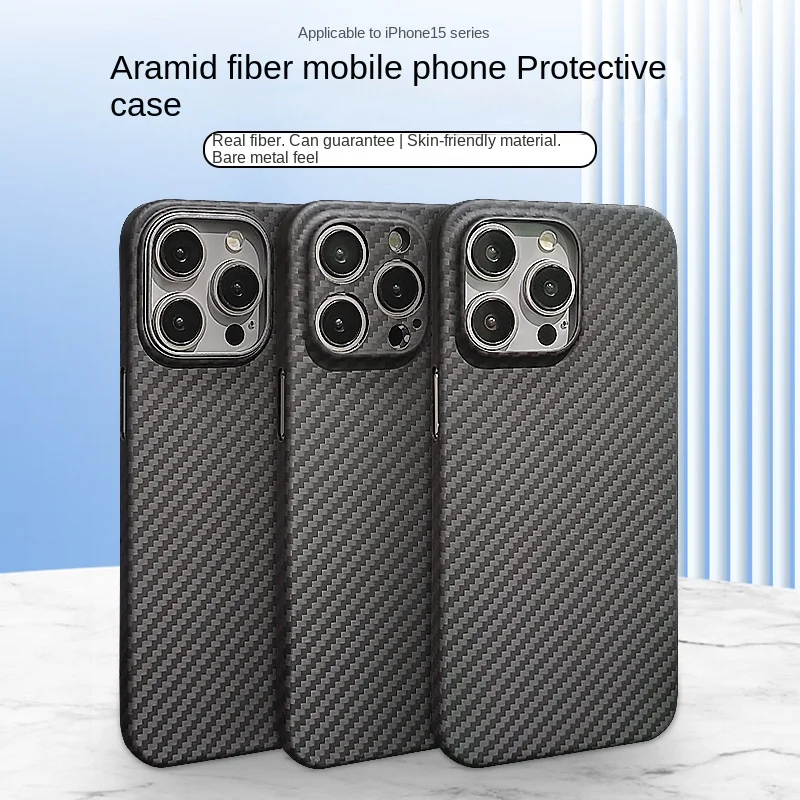 Luxury Real Aramid Carbon Fiber Back Cover For Apple iPhone 15 14 Pro Max 15 14 Plus Ultra-thin Kevlar shockproof Phone Case