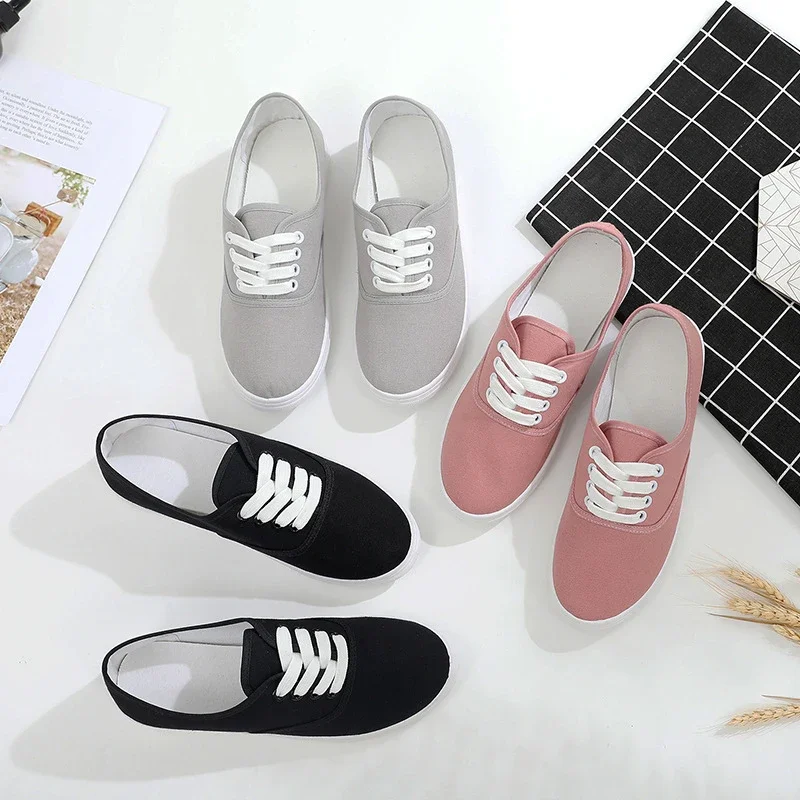 2024 spring Loafers canvas Shoe Sneakers For Women Shoes Breathable Women\'s Casual Shoes Lace up Solid color Woman Shoes 35-41