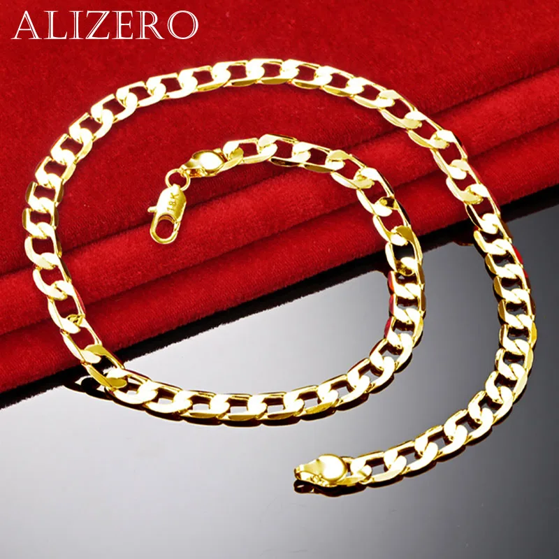 

ALIZERO 18K Gold 10mm Side Chain Necklace For Men Women Fashion Wedding Banquet Party Gift Fine Jewelry