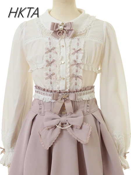 Camicia Liz in stile giapponese Donna Ragazza Lolita Camicetta 2025 Estate Nuovo amore Ciondolo Fiocco in pizzo Miniera Camicie a maniche lunghe Top bianco Mujer