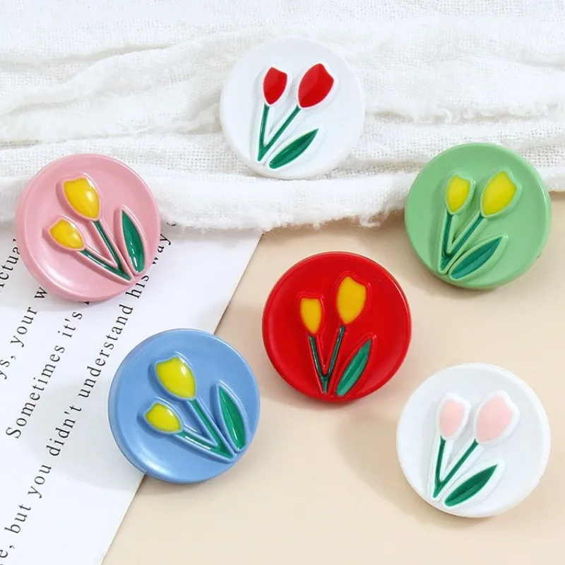 18mm Cute Tulip Flower Buttons Vintage Button for DIY Children Clothing Shirt Ladies Knitwear Shirts Sewing Accessories Botones