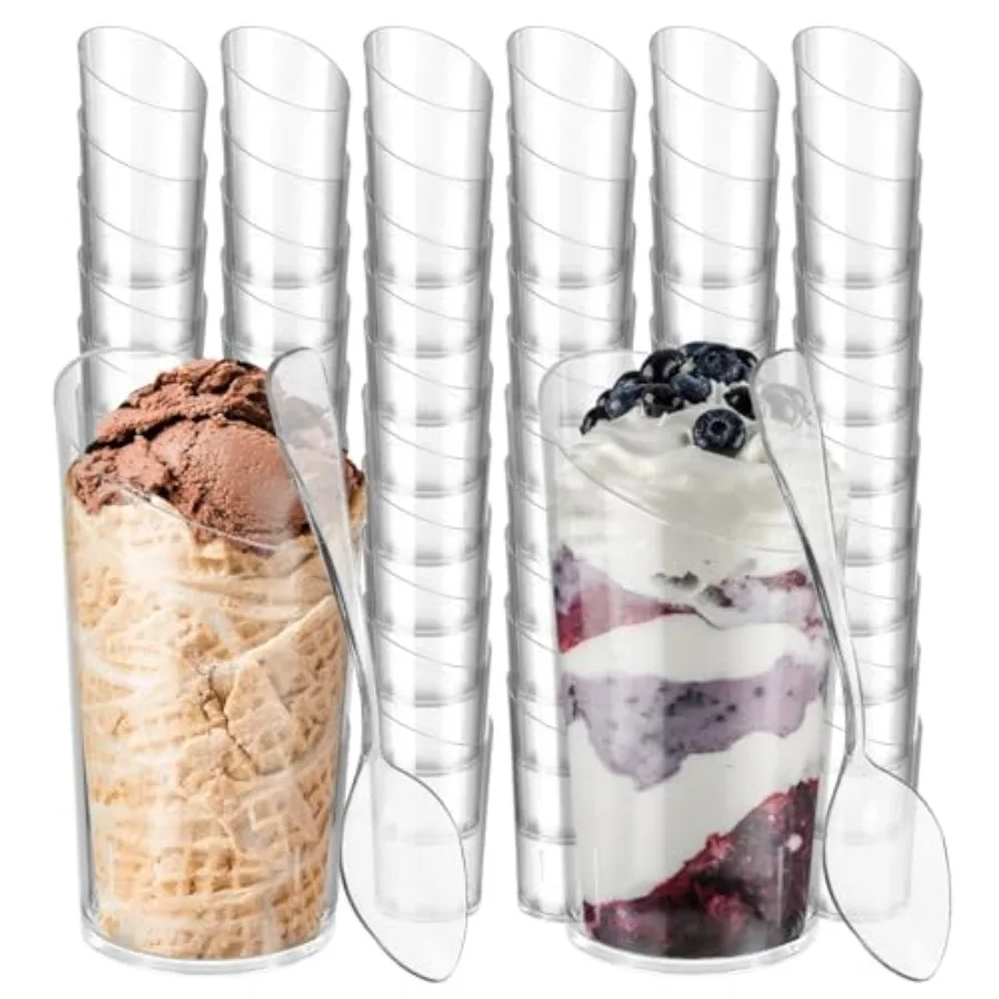 

100pcs Mini Dessert Cups with Spoons 3 oz Round Clear Plastic Bulk Pudding Cup Bowls Set for Snack Ice Cream Appetizer Mousse J
