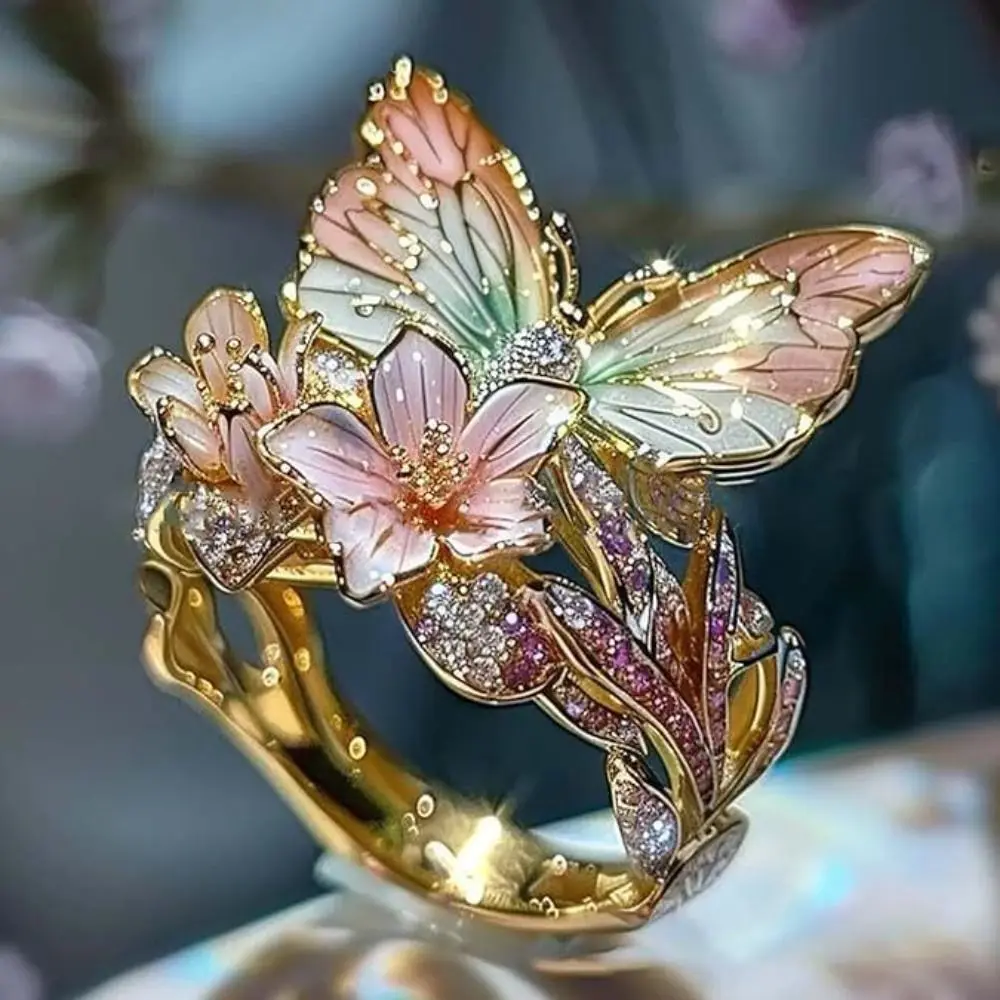 Fashion Butterfly Ring Crafts Gift Finger Decorations Non-fading Vintage Rings Jewelry Accessories