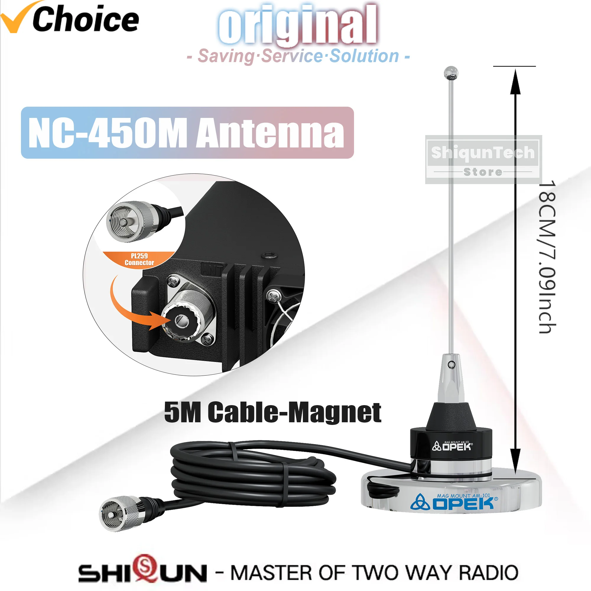

OPEK NC-450M Antenna and Magnetic Mount Base Set NMO For Car Mobile Radio Station 5M Cable-Magnet PL259 Connector For BJ-218 318