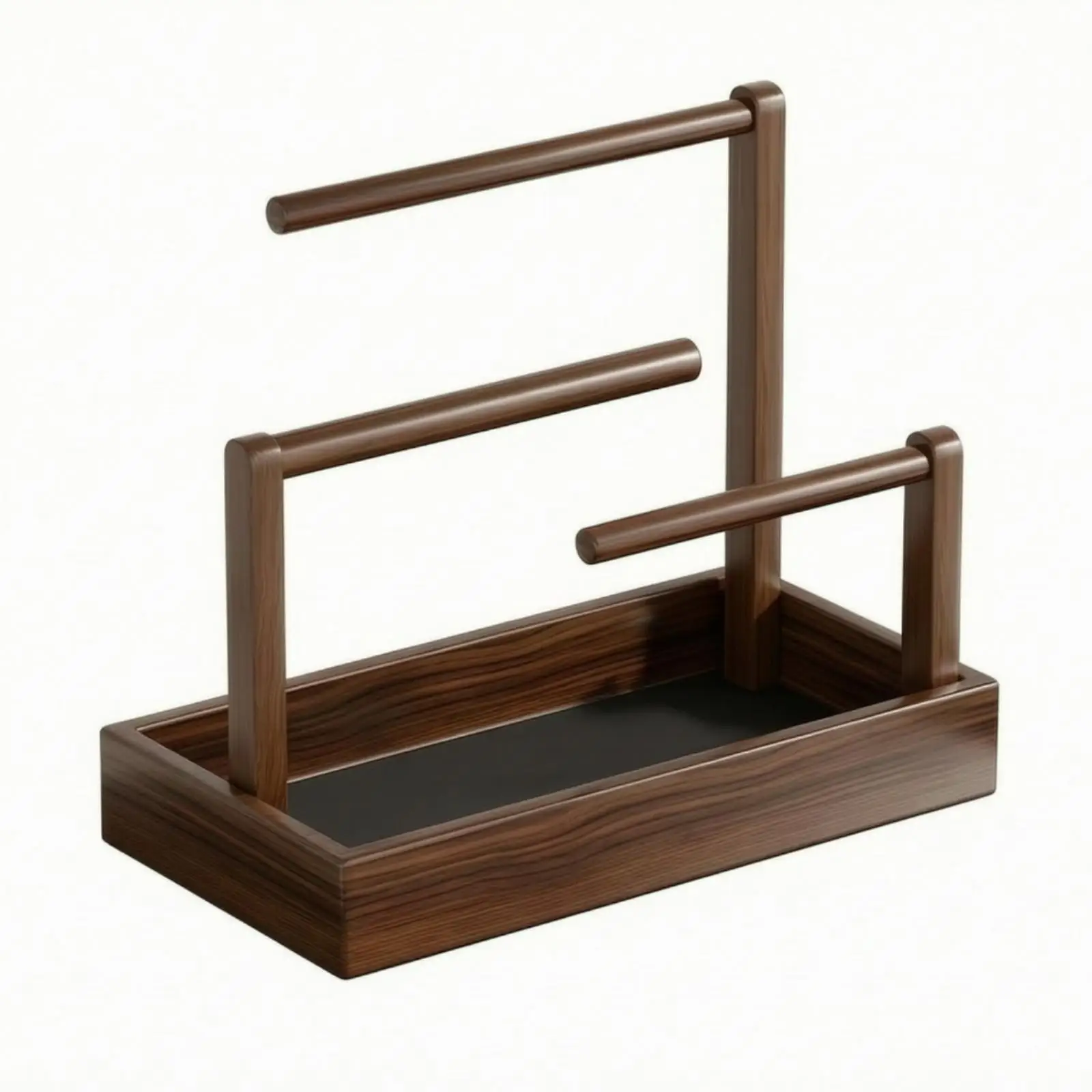 Jewelry Organizer Stand with Wooden Tray Walnut Finish Wooden Jewelry Stand with Tray Multi-Rod for Dressing Table, Vanity,