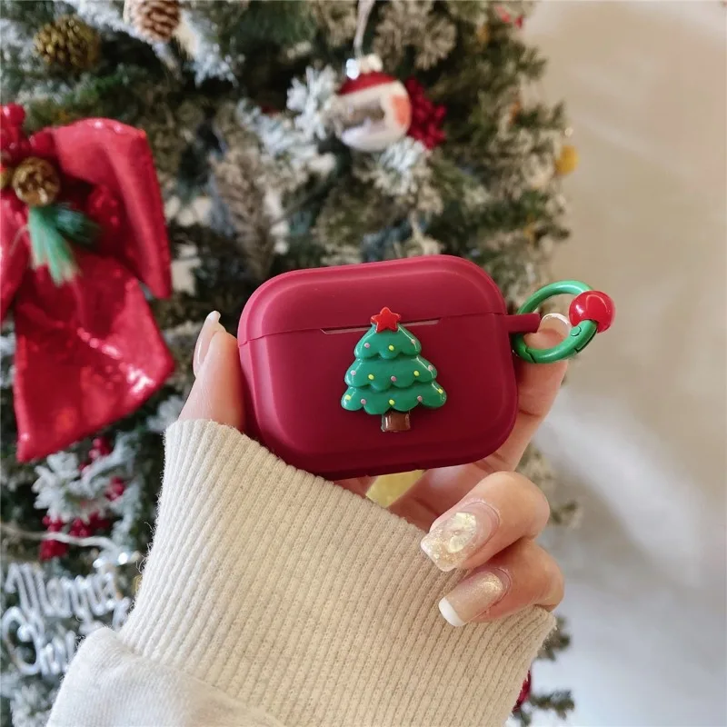 

Cute Christmas Tree Wine Red Soft Silicone Earphone Protective Case for AirPods Pro2 Pro 4 3 AirPods 1 and 2nd Earphone Cases
