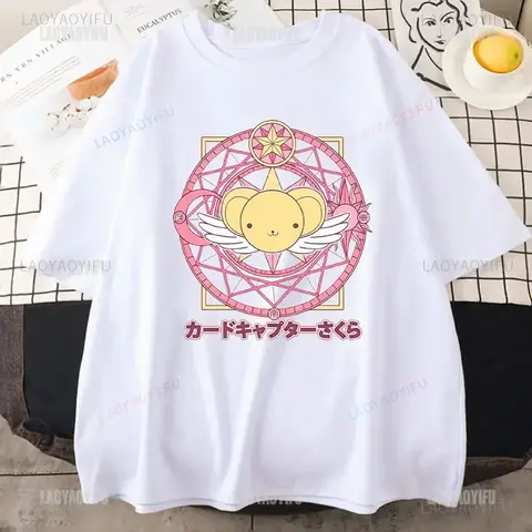 Camisetas de algodón de Anime CardCaptor Sakura, camiseta de manga corta de varios estilos Keroberos Magic Array, camisetas de vitalidad con pudín encantador para mujer