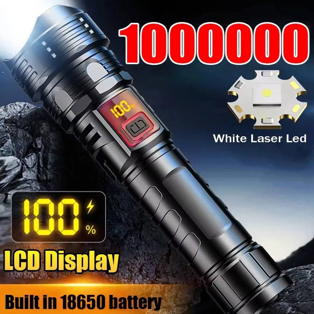 Powerful LED Flashlight Ultra Bright Tactical Light Emergency Spotlight Long Range Zoom Torch Fishing Lamp With Built-in Battery
