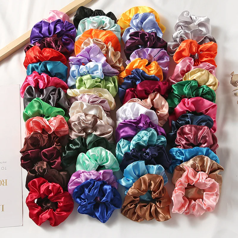 10/30/50PCS Elegant Satin Hair Scrunchies Girls Elastic Rubber Hair Band Solid Color Ponytail Holder Ties Hair Accessories