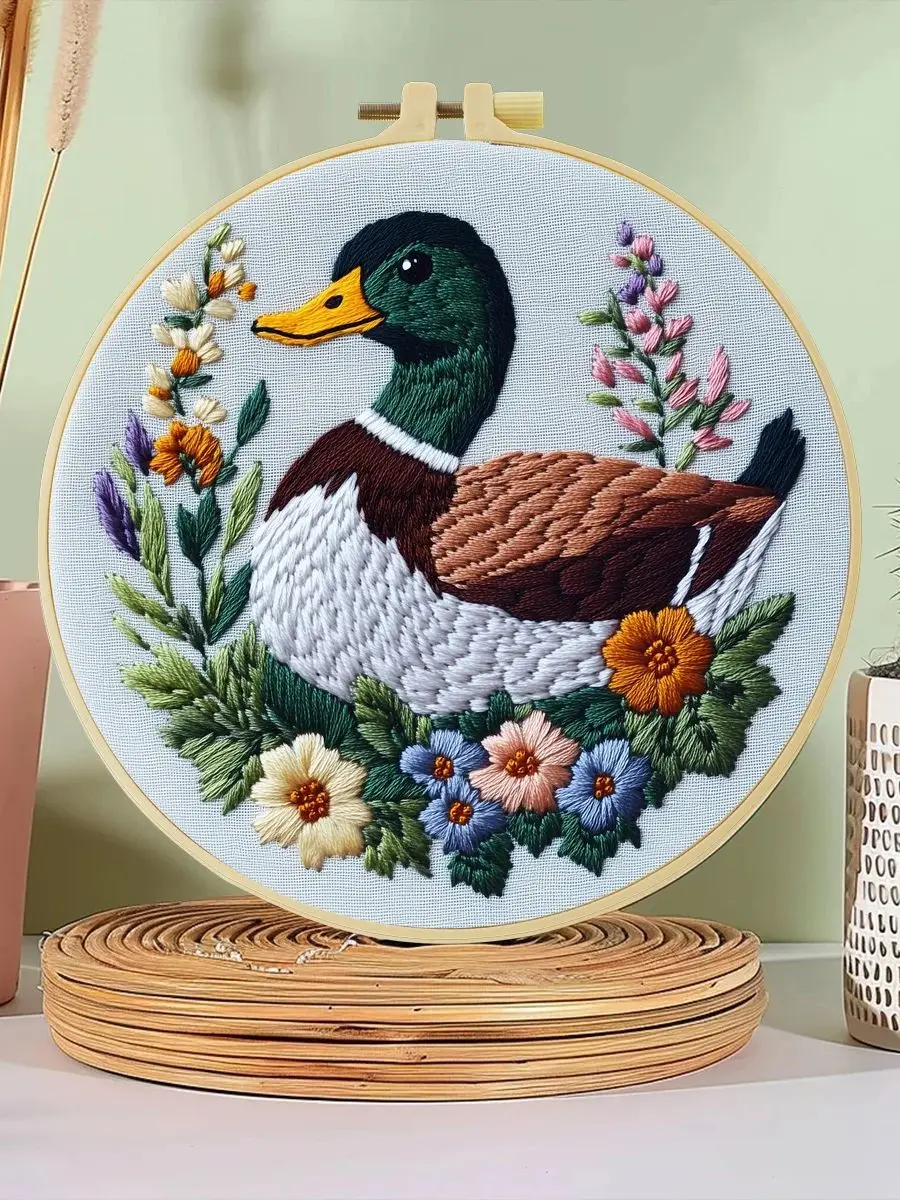 1 Stück 20X20CM/7,87 Zoll Enten-Stickerei-Starter-Kit DIY-Set für Anfänger Nähkunst Nadelkunst – Detail 1