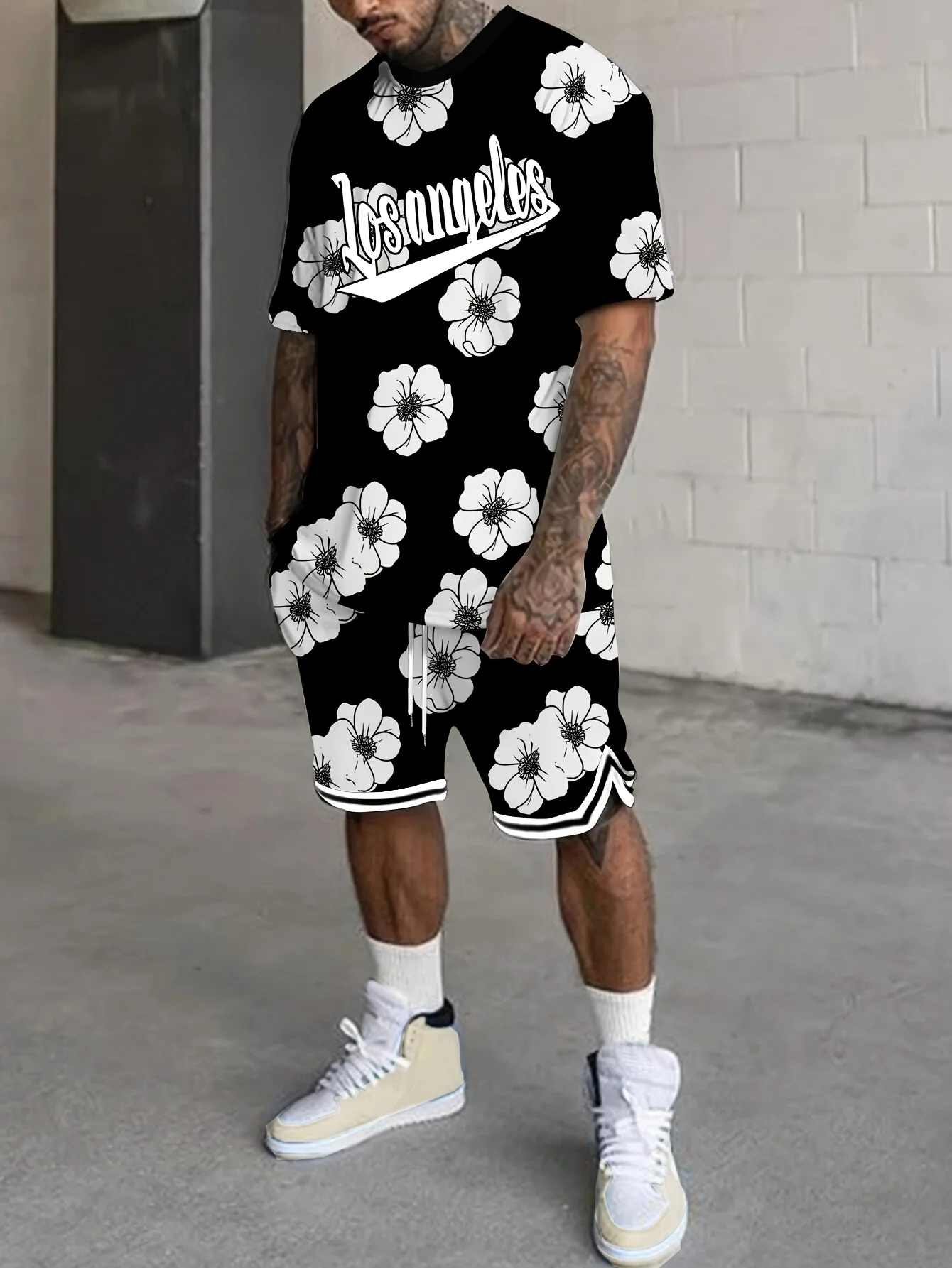 طقم رجالي صيفي جديد لعام 2025 طقم رجالي كاجوال وعصري مطبوع ثلاثي الأبعاد للإجازات الخارجية