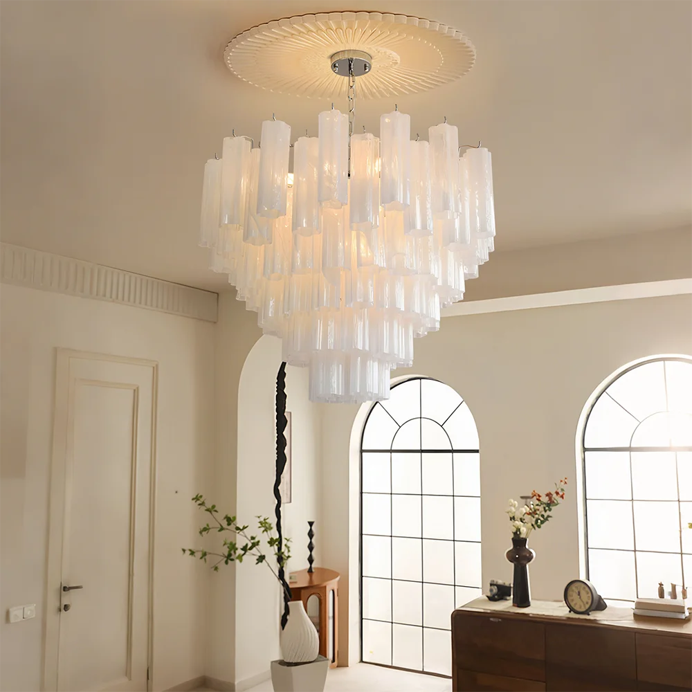 Round White Glass Pendant Light For Living Room Villa Plum Blossom Tube Glass Chandelier Luxury Murano Colorful Hanging Lamp
