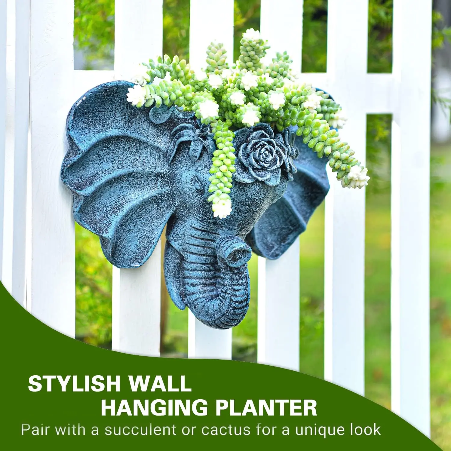 وعاء حائط على شكل رأس الفيل من الراتنج، زارع وجه حيواني فريد من نوعه على الطراز البوهيمي، وعاء نبات معلق عموديًا، ديكور جميل F