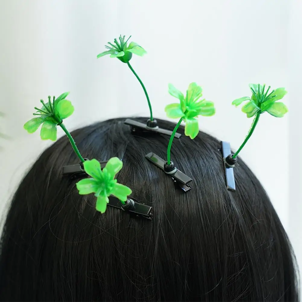Creative Funny Little Bean Sprouts Grass Hair Clips for Girls Fashion Green Grass Bean Sprout Hairpins Headwear Clamp Claw view 5