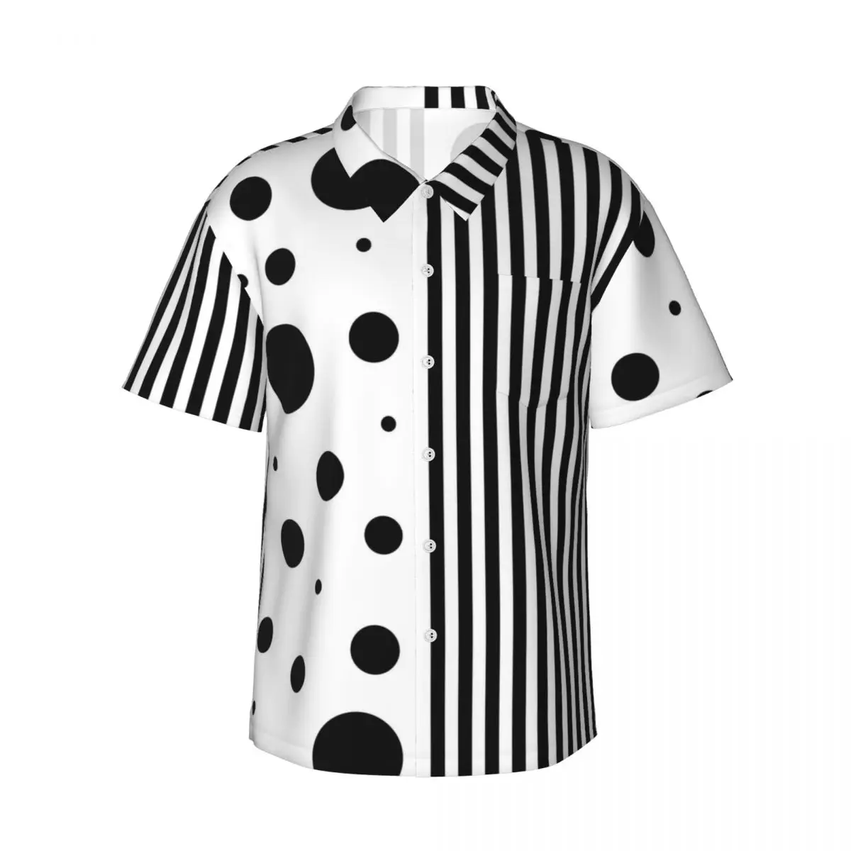

Гавайская рубашка, пляжные полосатые блузки в горошек, черно-белые двухцветные свободные повседневные рубашки, мужские топы с короткими рукавами в уличном стиле
