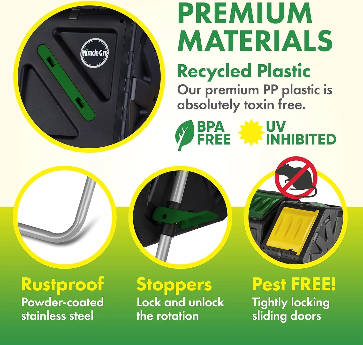 بهلوان سماد مزدوج الغرفة - صندوق خارجي عالي التحمل سهل الدوران مع بابين منزلقين (2 × 18.5 جالون/70 لتر) #6