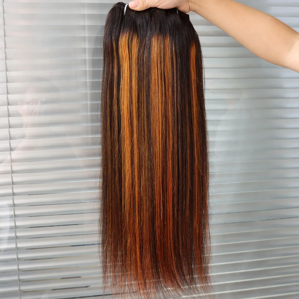 الجملة عذراء الشعر البشري الهندي حزمة تسليط الضوء على 1B الأصفر البرتقالي البيانو لحمة الشعر النسيج التجزئة انخفاض الشحن للأسود