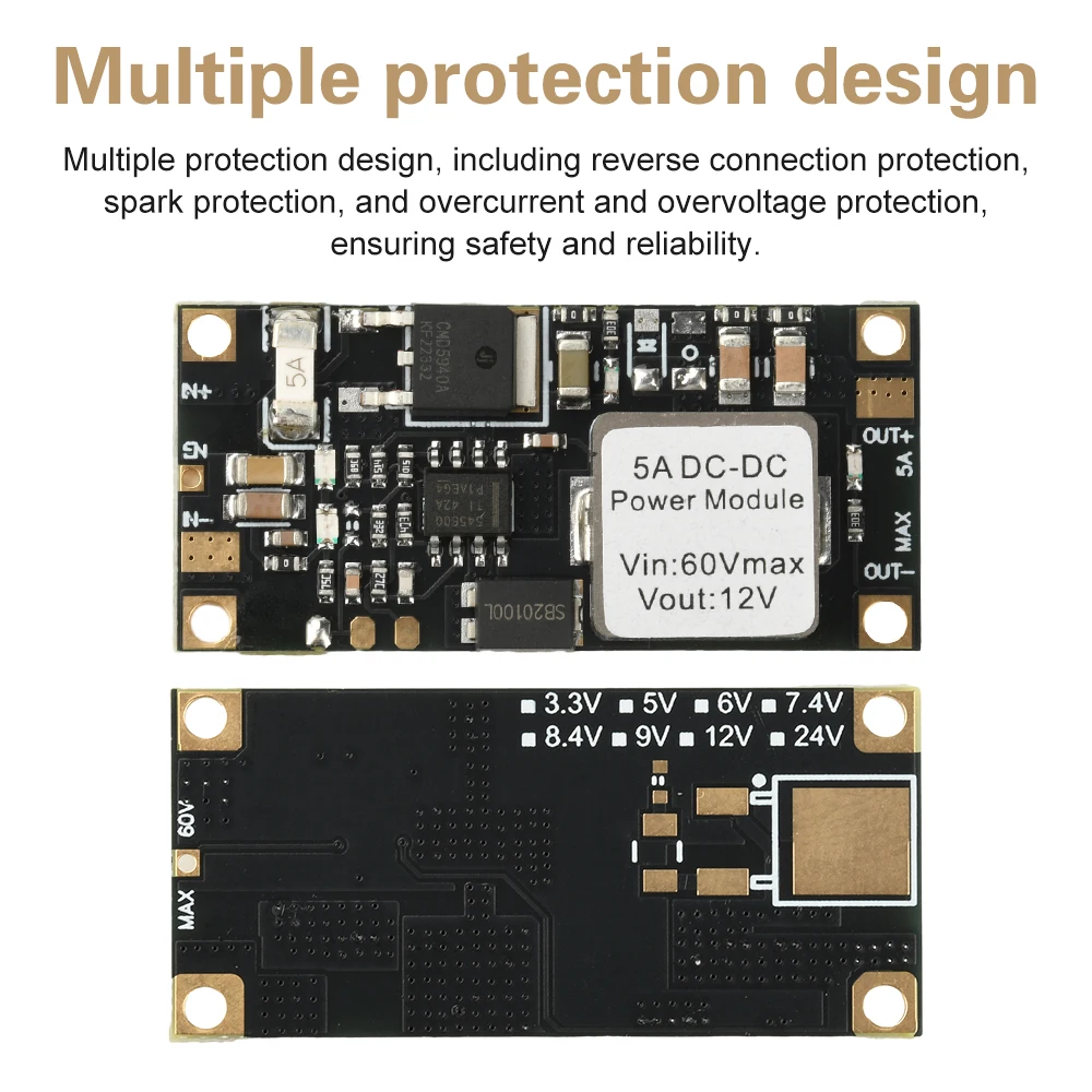 DC 6,5~60V zu DC 5V/12V Step-Down Power Board 5A High Power mit Schutz Hocheffiziente geregelte Stromversorgung