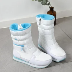 Long Women Snow Boots with Fashion Zipper Comfortable Warm Fur Winter Female Cotton Shoes Waterproof Non-slip Ladies Flat Boot