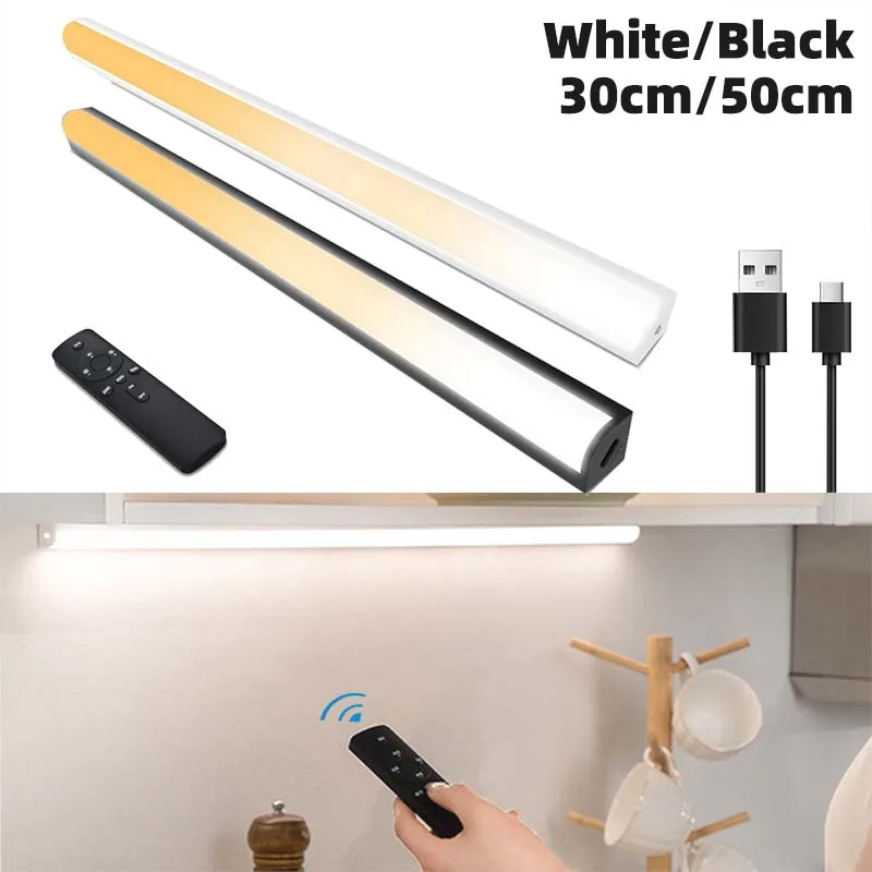 Rechargeable Under Cabinet Light 30CM 50CM CCT 3 White Color Remote Control Button Dimming Magnetic for Corner Lighting No Wire
