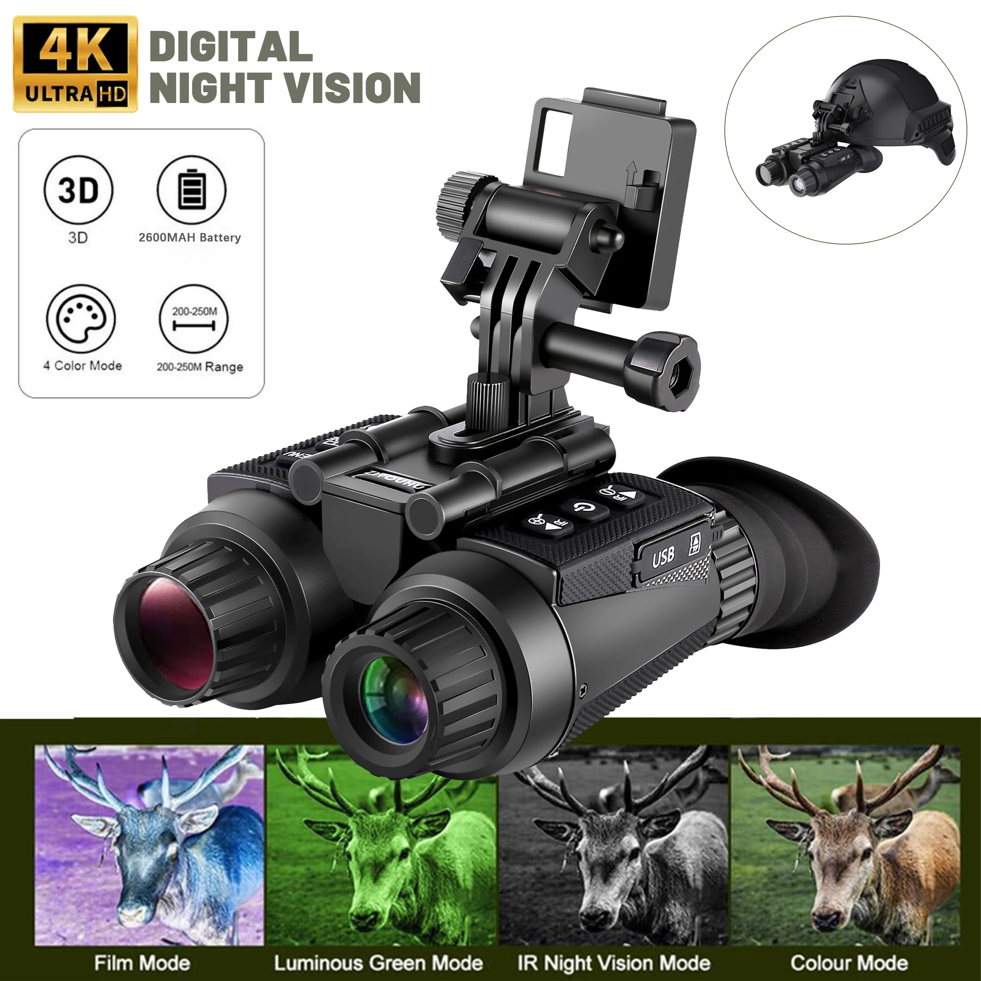 Naked Eye 3D Visual Digital Binocular Dual Screen Display 4K Ultra HD Video Photography NV8300 Head Mounted Night Vision Goggles