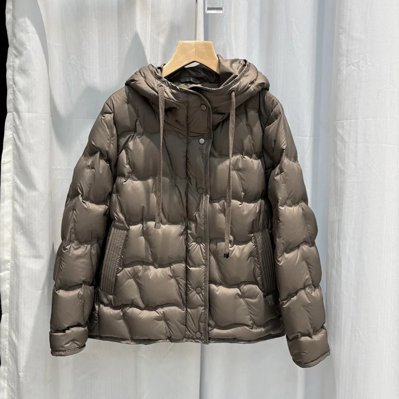 Schinteon Women's 90% White down Jacket with Hood Solid Color Autumn Winter Warm Fashion Parka Outerwear 2026 New