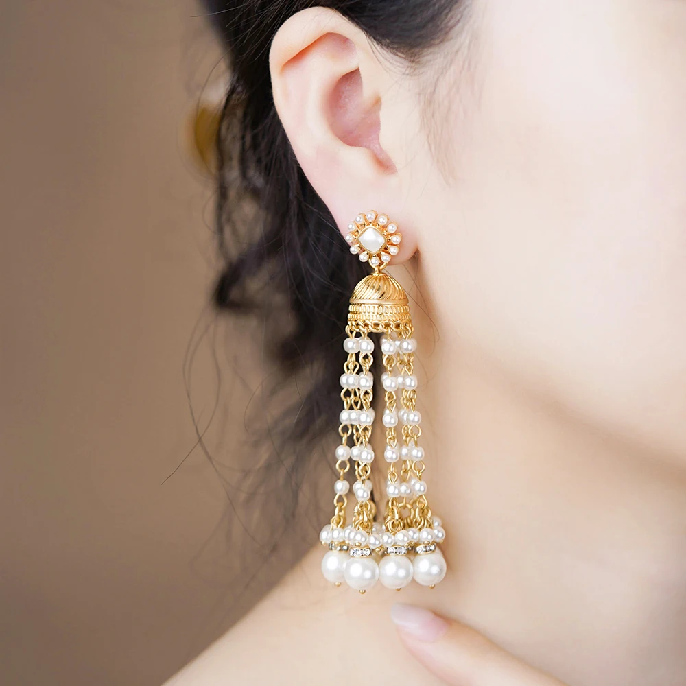 Vintage Round Geometric Drop Earrings For Women Long Statement Tassel Mini Beads Dangle Earring Party Jewelry Trending New