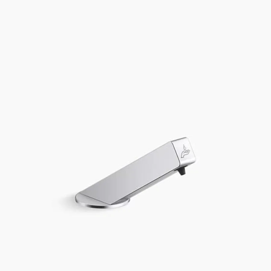 

Angle Touchless foaming soap dispenser for bathroom use, Polished Chrome metal, sleek silver color, DC-powered for energy effic