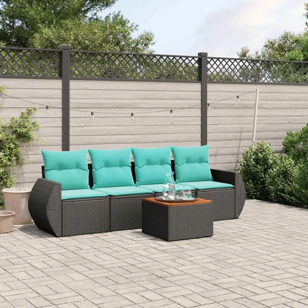 

5 Piece Outdoor Couch Set with Cushions Black Rattan Furniture for Patio Garden Balcony