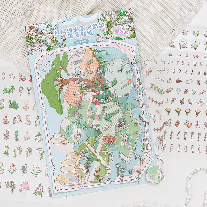 Card Lover  4 Pcs [Fantasy Roaming Series] Landscape Stickers Starry Secret Underwater Tale Sun Temple Scrapbook Stickers