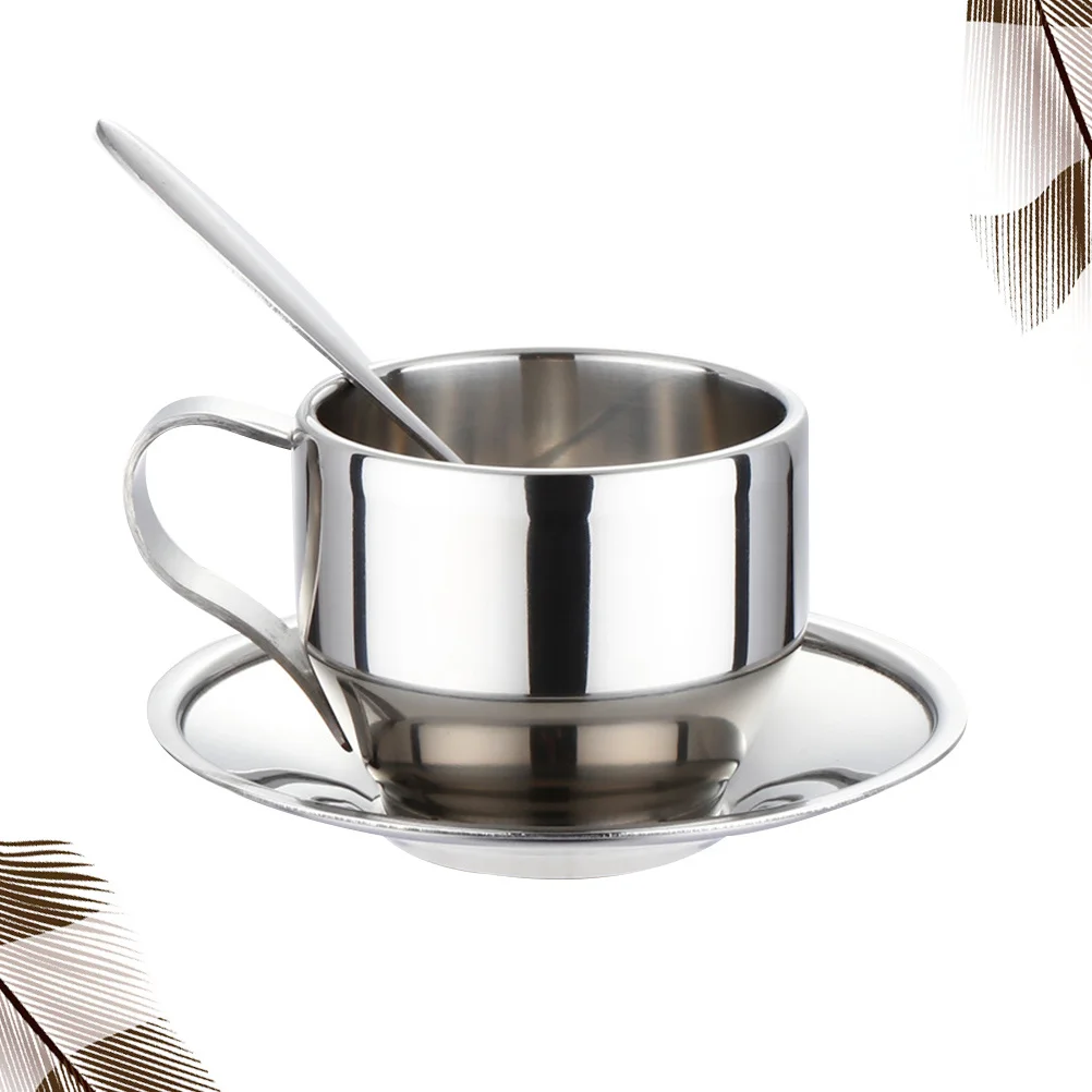 3 قطعة أدوات مائدة مكتبية منزلية من الفولاذ المقاوم للصدأ هدية مشروبات ساخنة حساسة فنجان قهوة فنجان قهوة بدلة حليب الشاي #4