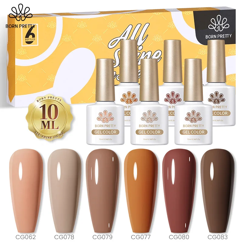 BORN PRETTY 6Pcs Fall Winter Gel Nail Polish Kit Soak Off LED Gel Nail Kit Orange Brown Nail Gel Kit Manicure Gift Collection