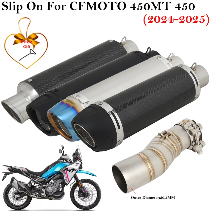 

Slip On For CFMOTO 450MT 450 MT 2024 2025 Motorcycle Exhaust Escape Systems Middle Link Pipe 51mm Carbon Fibe Muffler DB Killer
