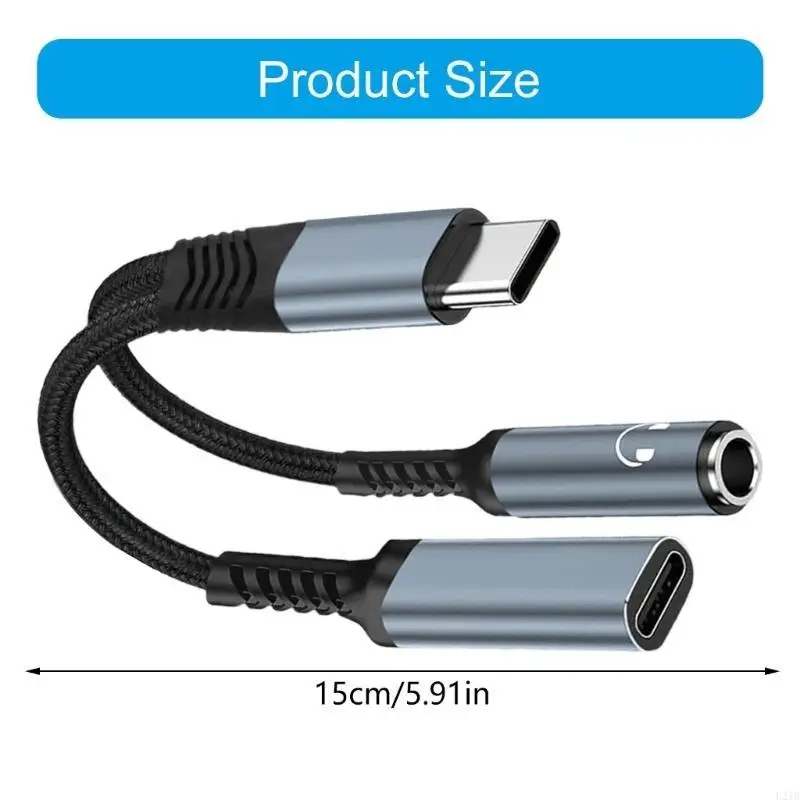 2025 جديد مضفر كابل USB C الفاصل لسماعات الرأس 3.5 ملم و PD60W شحن بسرعة 24K موصلات الذهب المطلي بالذهب