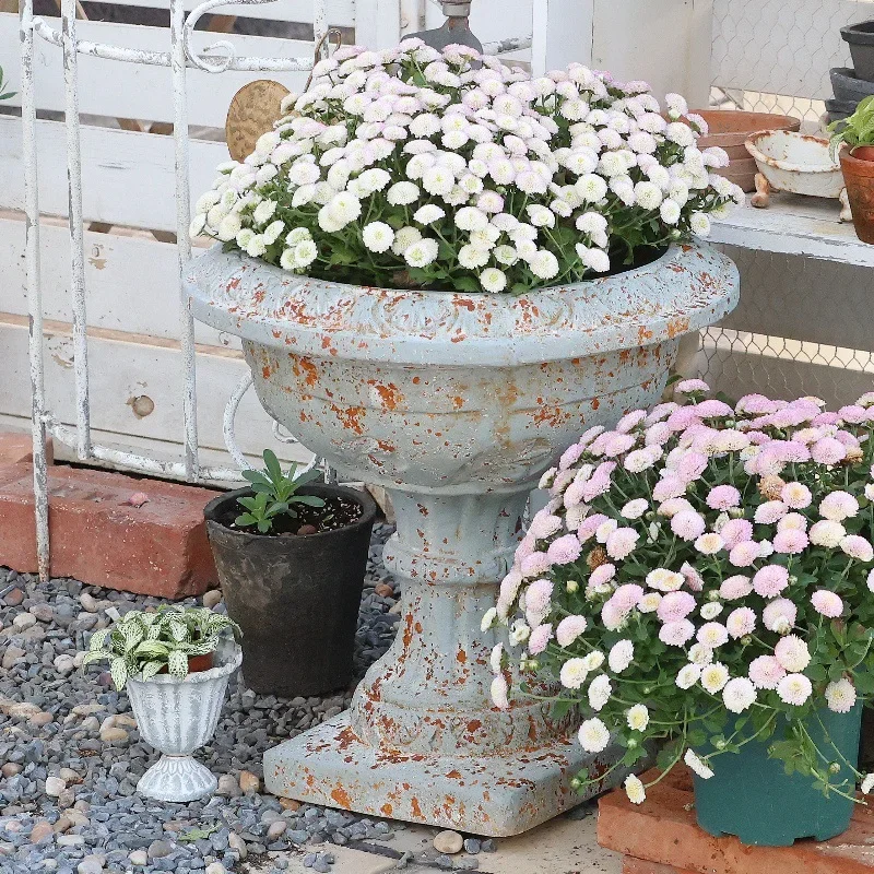 Factory direct sales magnesium oxide gray blue old Roman column flower pot courtyard garden villa decorative handicrafts