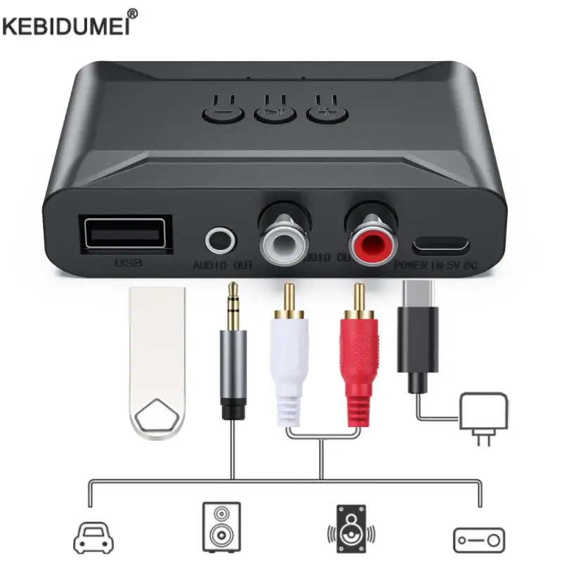 Bluetooth 5.4 Audio Receiver RCA 3,5mm AUX USB Wireless Adapter mit MIC Unterstützung U-Disk Wiedergabe für Car Kit Lautsprecher