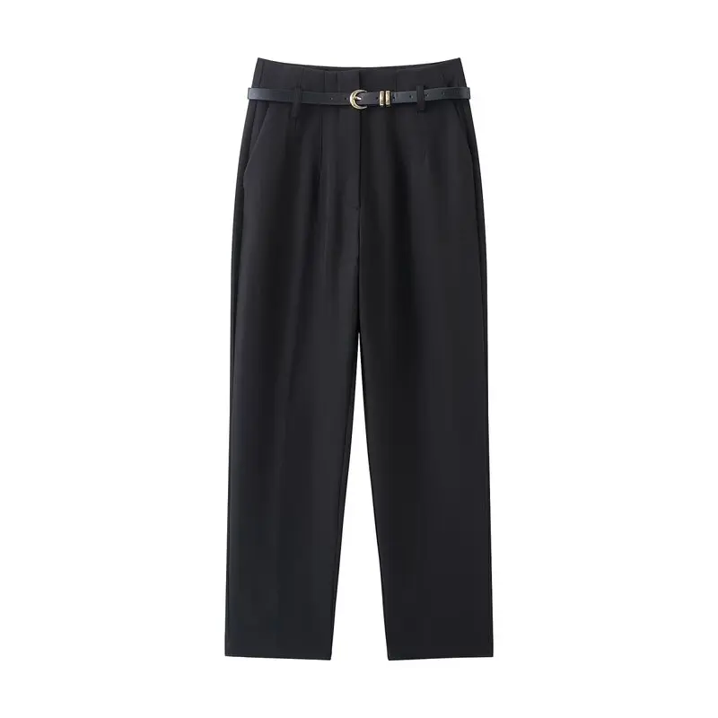 กางเกงขายาวทรงตรงเอวสูงสไตล์ลำลองสำหรับผู้หญิง แฟชั่นทรงเข้ารูป รุ่นใหม่ล่าสุดสำหรับฤดูใบไม้ร่วง พร้อมเข็มขัด กางเกงขายาวลำลอง