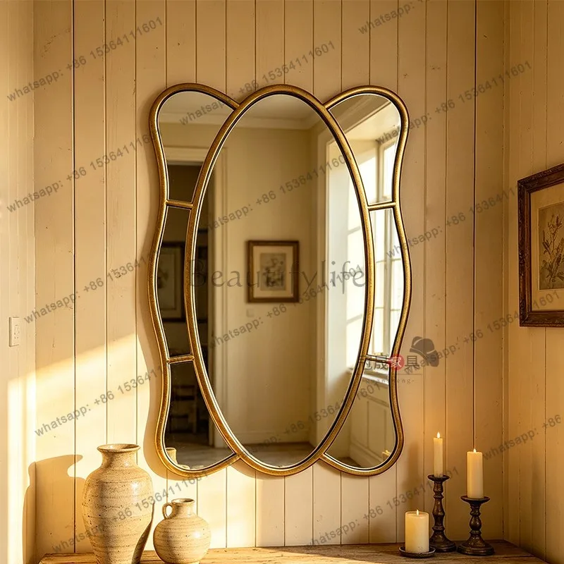 LS French light luxury bathroom mirror retro European wall hanging makeup home entrance special-shaped decorative mirror