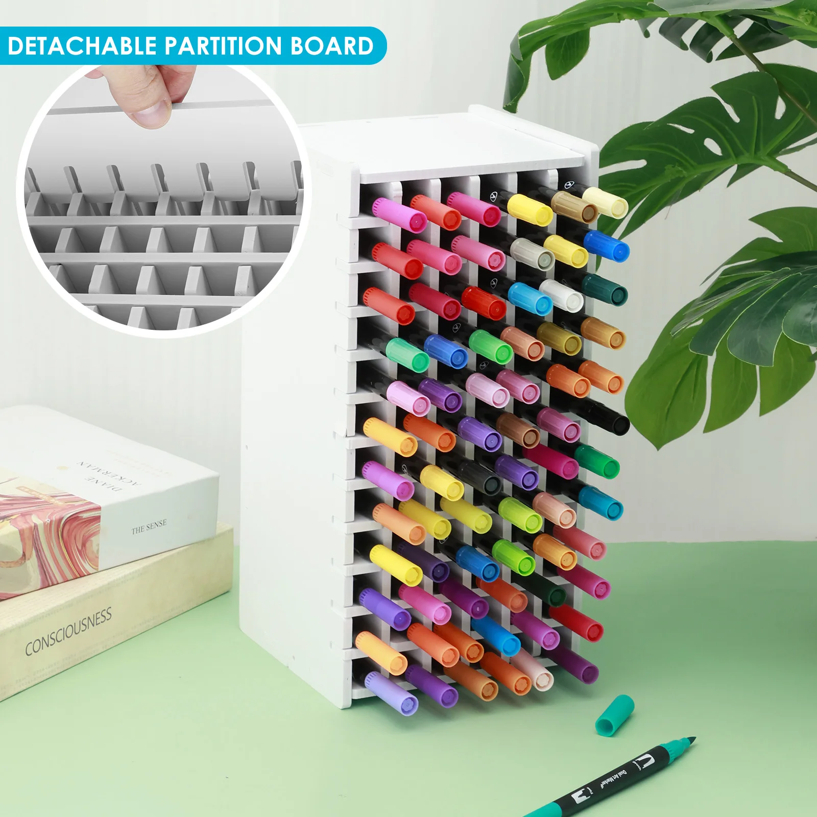 Marker Storage Organizer 72/120 Slots Marker Holder Organizer for Desk Plastic Marker Organizer with Removable Divider