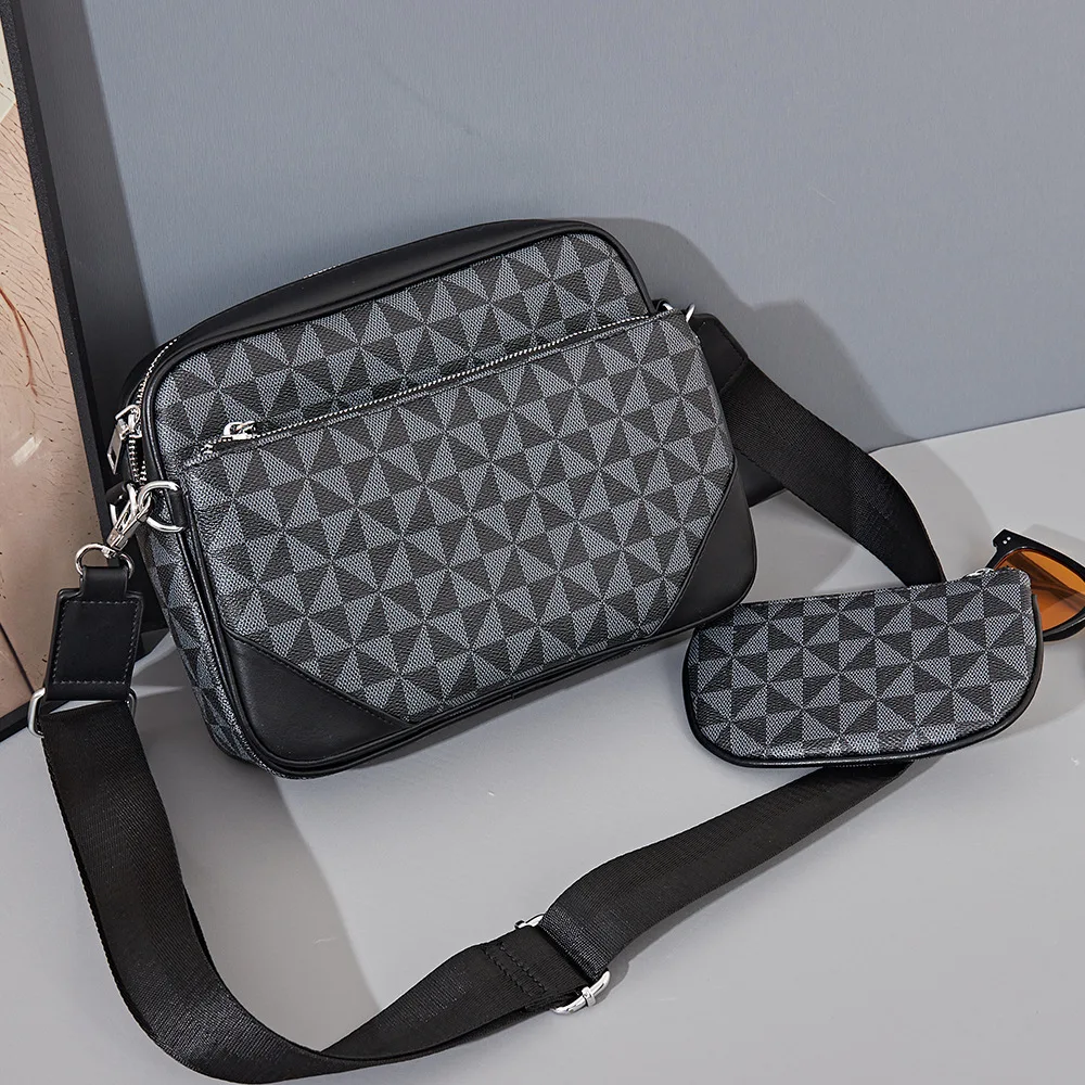 Drei-in-Eins-Design Herren-Umhängetaschen, modische Umhängetasche mit Rautenmuster für Herren, Schulter-Messenger-Bag, Herren-Handtasche – Detail 4