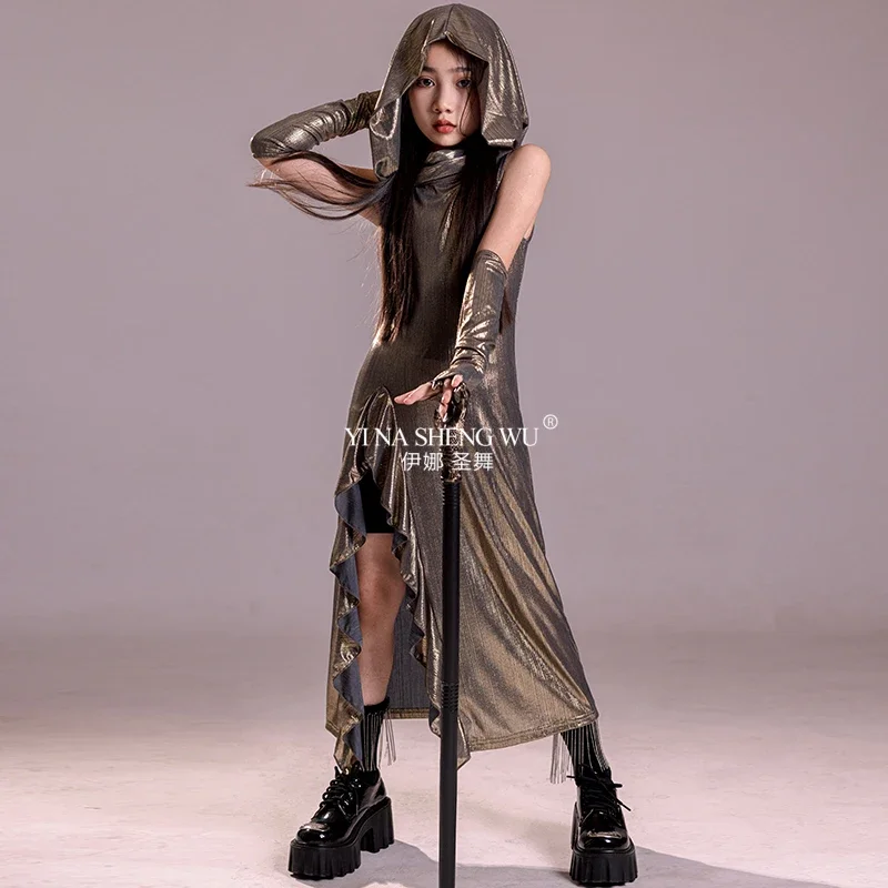 Stroje do jazzu dla dziewcząt, luźna bluza z kapturem, odzież do ćwiczeń, ubrania do tańca towarzyskiego, hip hopu, stroje do występów dla dzieci, odzież jazzowa dla dzieci.