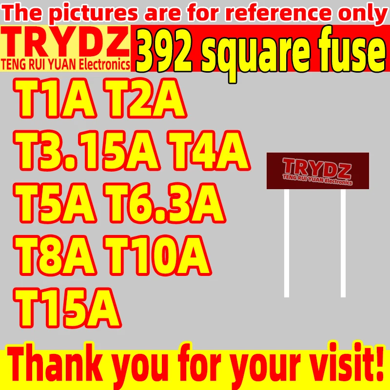 100-20pcs New 392 square fuse, 250V fuse tube, slow-break, T type, 1A, 2A, 3.15A, 4A, 5A, 6.3A, 8.5*4