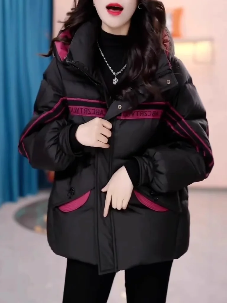 

Fall Winter Thickened Fashionable Women's down Cotton Jacket Coat Warm Stylish Age-Defying Hooded Zipper Style Commute Ready