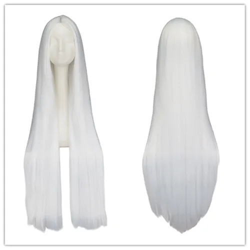 Peluca blanca de 100CM/40 pulgadas, fibra sintética resistente al calor, larga, disfraz de Halloween, Cosplay, pelo liso de Carnaval