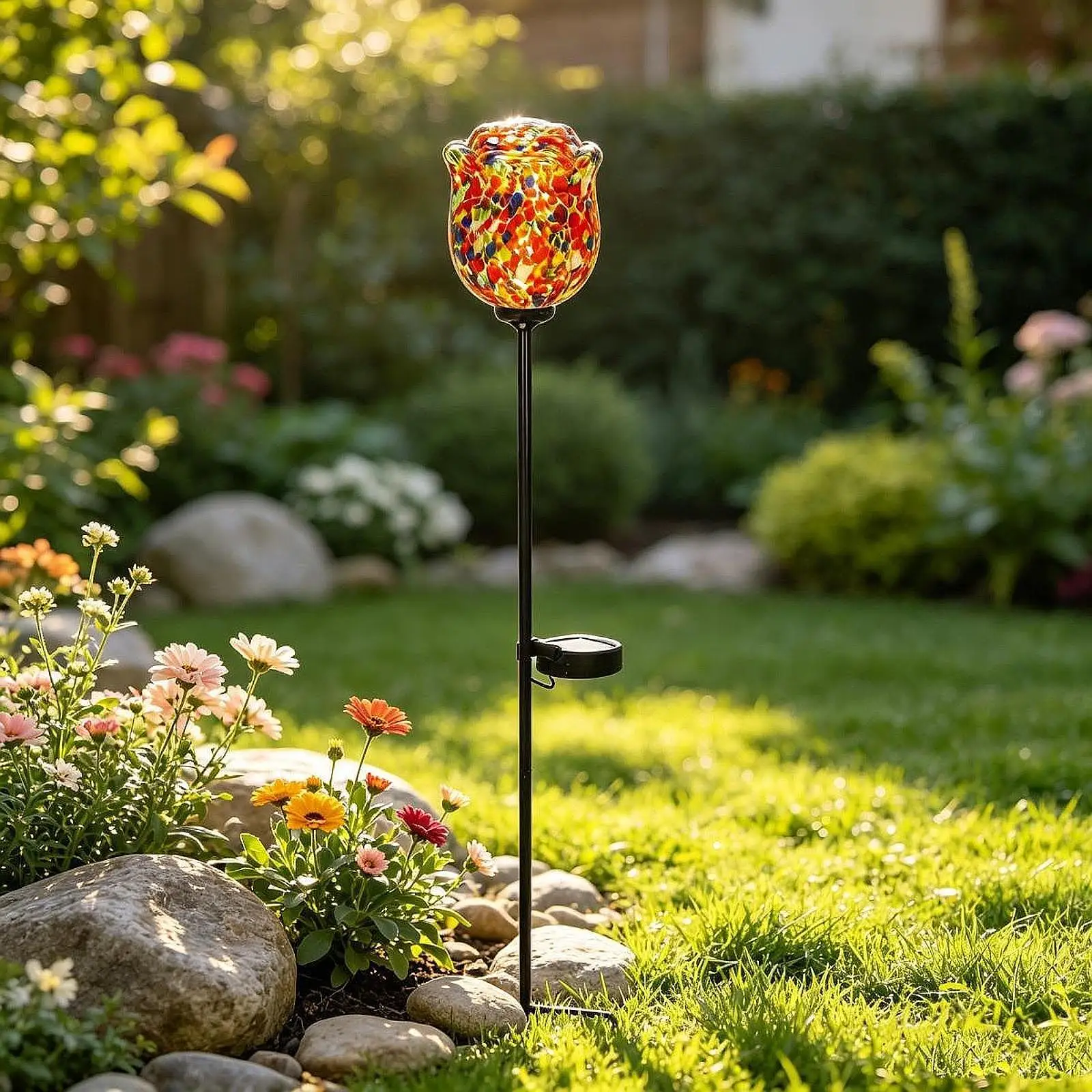 Outdoor Solar Rose Light Weatherproof Sturdy 66cm Tall Glowing Flower Decoration for Landscape Accent Iron Craft Yard Decor