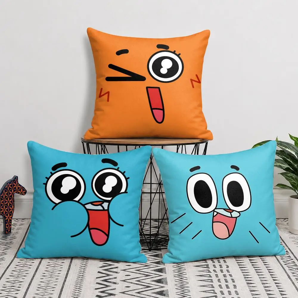 A-Amazing World Of Gumball Cushion Cover Silky Short Plush Invisible Zipper Dustproof Sofa Pillow Case For Home Decor
