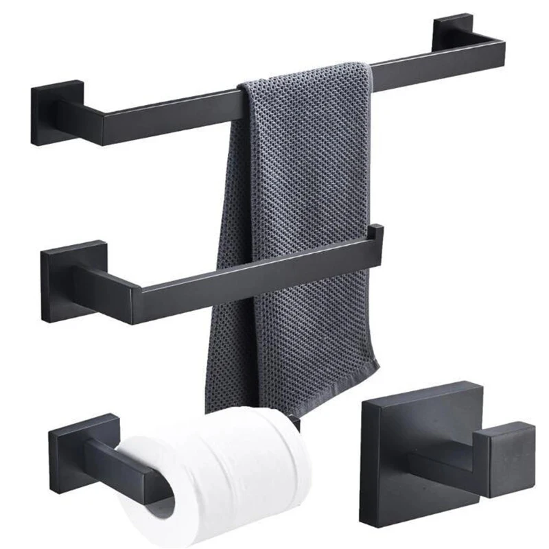 Gold/Matte Black Bathroom Hardware Kit Bathroom Accessories Set Wall Toilet Roll Paper Holder Robe Hook Hanger Towel Bar