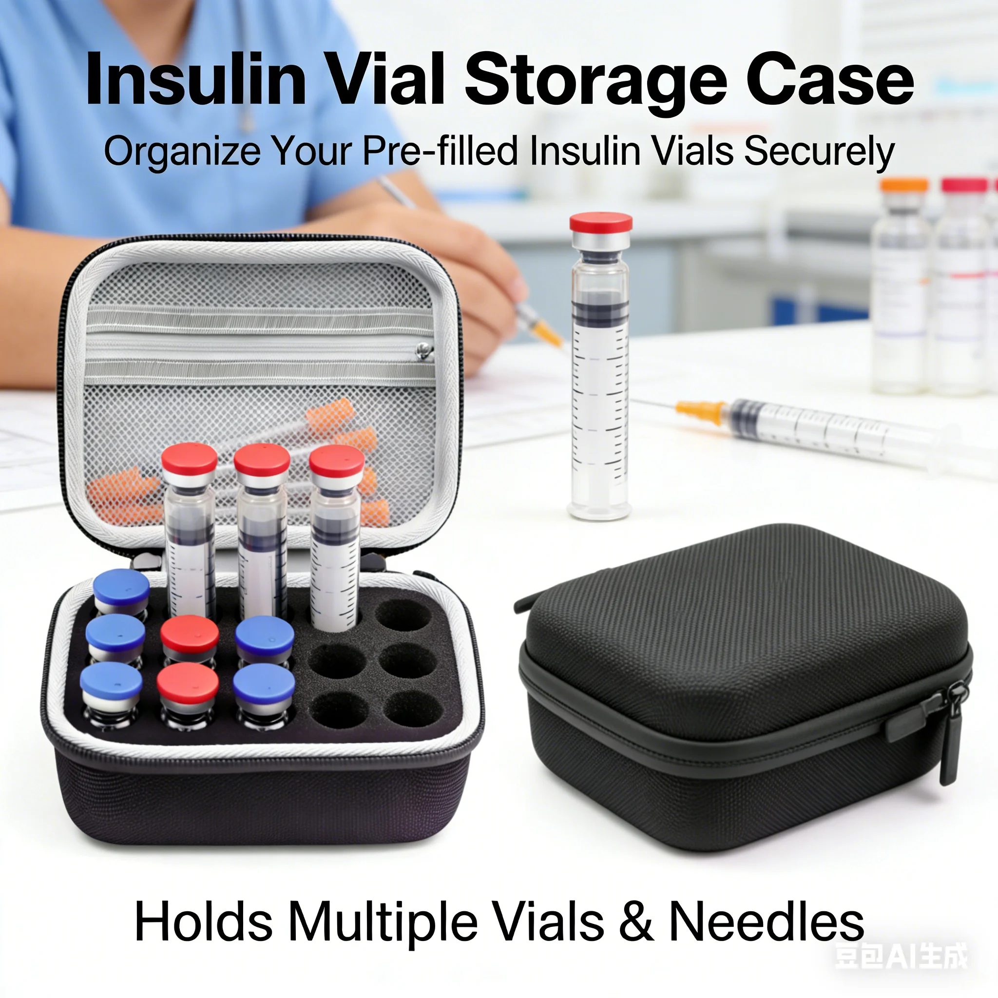 15-Slot Foam Protective Insulin Peptide Vial Holder, Handheld Storage Case for 5/10ml Bottles, Multi Color Options, Case Only