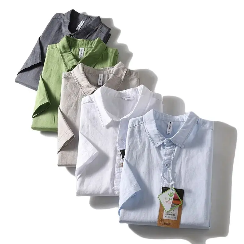 Uomo estivo l cotone lino traspirante colore casual irt ort Sve Classic Fit Stand versione tendenza giovanile