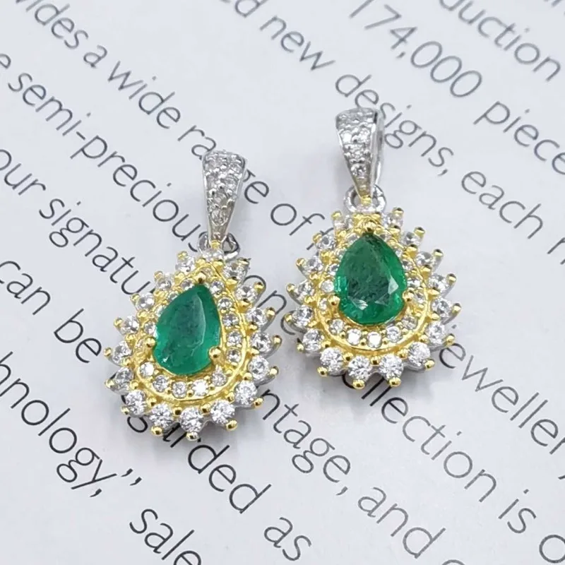 SACE GEMS New 925 Sterling Silver 4*6mm Natual Emerald Pendant Necklace for Women Engagement Cocktail Party Fine Jewelry Gift